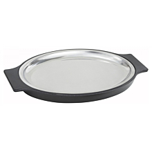 Winco SIZ-11ST Stainless Steel Oval Sizzling Platter with Bakelite Underliner