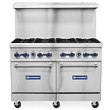 Standard Range SR-R48-24CB-NG 48" Natural Gas Commercial Range with 4 Burners, 24" Char-Broiler Top, 2 Ovens - 256,000 BTU