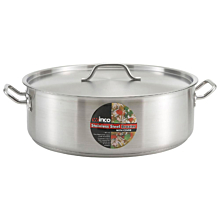 Winco SSLB-8 8 Qt. 11" x 5.13" Stainless Steel Brazier with Cover and Tri-Ply Bottom
