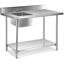 Prepline ST-3048 30"D x 48"L Stainless Steel Worktable with Sink and Faucet