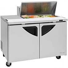 Turbo Air TST-48SD-08S-N-LW Super Deluxe Series 48" Solid Door Sandwich/Salad Prep Table + Left-Side Work Station w/ 8-Pan Top - 15 Cu. Ft.