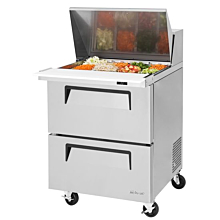 Turbo Air TST-28SD-12-D2-N Super Deluxe Series 27" Two Drawer Mega Top Prep Table w/ 12-Pan Top - 7 Cu. Ft.