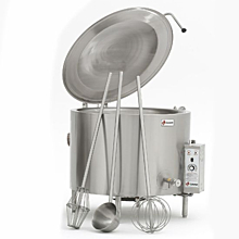 Therma-Tek TT-TK2/3J-S-G20G 34" Natural Gas Thermostatic Control 304 Stainless Steel Stationary Kettle with Acuator-assisted Hinged Cover and 20 Gallon Capacity - 63,200 BTU