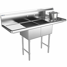  Stainless Steel Two Compartment Commercial Sink with Left and Right Drainboard - 14