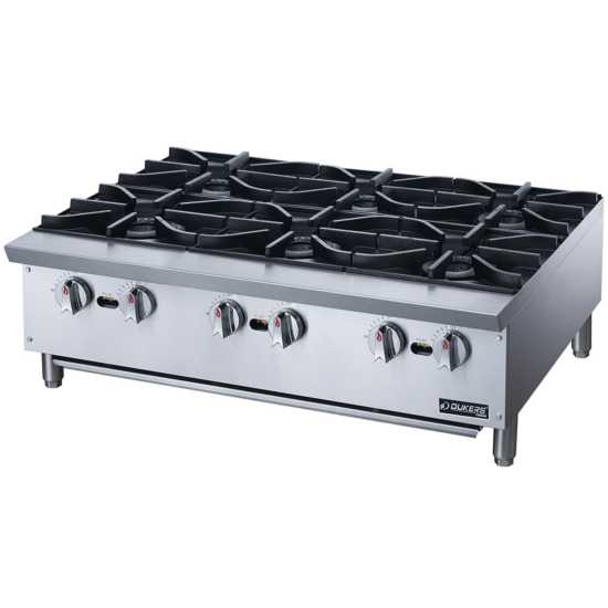 Dukers DCHPA36 36" Gas Countertop Hot Plate with 6 Burner 168,000 BT