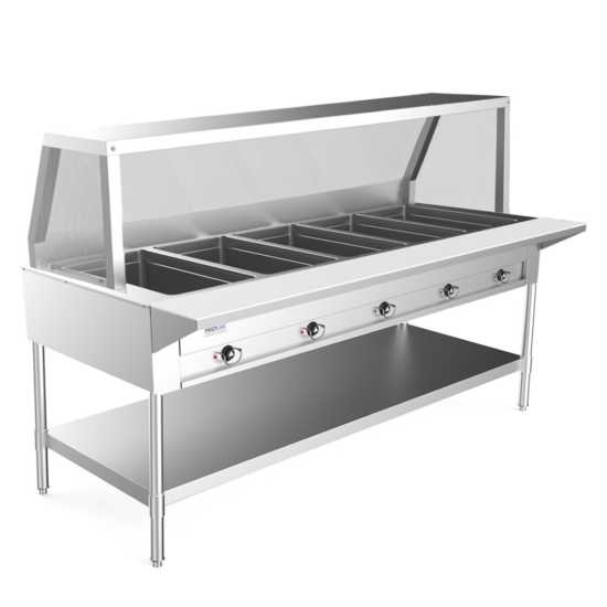 Prepline 74 Five Well Electric Hot Food Steam Table with Sneeze Guard and  Undershelf - 208/240V, 3750W
