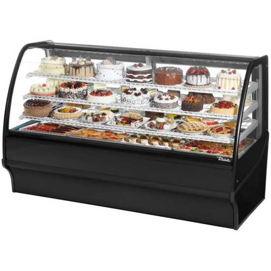 True TDMR77GE/GEBW 77" Black Curved Glass FullService Bakery Cas
