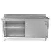 Prepline PCB-1872 18"D x 72"L  Stainless Steel Enclosed Base Work Table with Sliding Doors and 5" Backsplash