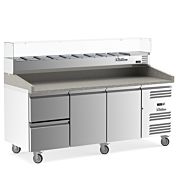 Coldline PDR-80-2D-SG 80" Refrigerated Pizza Prep with Marble Top, Two Drawers and Refrigerated Glass Topping Rail