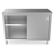 Prepline PC-2448 24"D x 48"L  Stainless Steel Enclosed Base Work Table with Sliding Doors and Adjustable Shelf