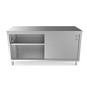 Prepline PC-3072 30"D x 72"L  Stainless Steel Enclosed Base Work Table with Sliding Doors and Adjustable Shelf