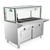 Prepline 48" Three Pan Sealed Well Electric Hot Food Steam Table with Lighted Sneeze Guard and Enclosed Base - 120V, 1500W