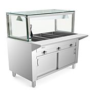 Prepline 48" Three Well Electric Hot Food Steam Table with Lighted Sneeze Guard and Enclosed Base - 120V, 1500W