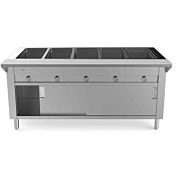 Prepline 74" Five Pan Sealed Well Gas Hot Food Steam Table with Enclosed Base and Sliding Doors