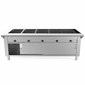 Prepline 74" Five Pan Well Electric Hot Food Steam Table with Enclosed Base and Sliding Doors - 208/240V, 3700W