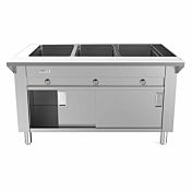 Prepline 48" Three Pan Sealed Well Gas Hot Food Steam Table with Enclosed Base and Sliding Doors