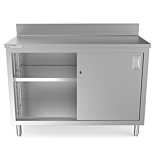 Prepline PCB-1848 18"D x 48"L  Stainless Steel Enclosed Base Work Table with Sliding Doors and 5" Backsplash