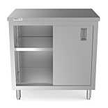 Prepline PC-2436 24"D x 36"L  Stainless Steel Enclosed Base Work Table with Sliding Doors and Adjustable Shelf
