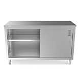 Prepline PC-2460 24"D x 60"L  Stainless Steel Enclosed Base Work Table with Sliding Doors and Adjustable Shelf