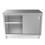Prepline PC-3048 30"D x 48"L  Stainless Steel Enclosed Base Work Table with Sliding Doors and Adjustable Shelf