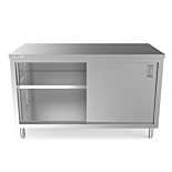 Prepline PC-3060 30"D x 60"L  Stainless Steel Enclosed Base Work Table with Sliding Doors and Adjustable Shelf