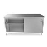 Prepline PC-3072 30"D x 72"L  Stainless Steel Enclosed Base Work Table with Sliding Doors and Adjustable Shelf