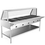 Prepline 74" Five Well Electric Hot Food Steam Table with Sneeze Guard and Undershelf - 208/240V, 3750W