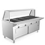 Prepline 60" Four Pan Sealed Well Electric Hot Food Steam Table with Sneeze Guard and Enclosed Base - 208/240V, 3000W