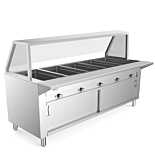 Prepline 74" Five Pan Sealed Well Electric Hot Food Steam Table with Sneeze Guard and Enclosed Base - 208/240V, 3750W