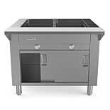 Prepline 32" Two Pan Sealed Well Gas Hot Food Steam Table with Enclosed Base and Sliding Doors