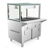 Prepline 32" Two Pan Sealed Well Gas Hot Food Steam Table with Lighted Sneeze Guard and Sliding Doors