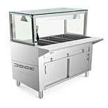 Prepline 48" Three Well Gas Hot Food Steam Table with Lighted Sneeze Guard and Sliding Doors