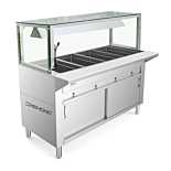 Prepline 60" Four Pan Sealed Well Gas Hot Food Steam Table with Lighted Sneeze Guard and Sliding Doors