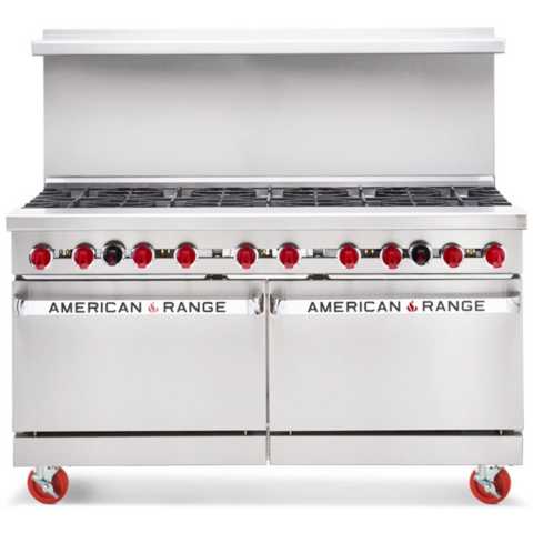 American Range ARGF-10-NG 60" 10 Burner Commercial Natural Gas Range with Green Flame Pilotless Ignition - 362,000 BTU
