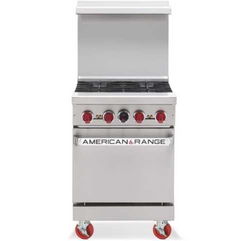 American Range ARGF-4-NG 24" Commercial Natural Gas Range with Green Flame Pilotless Ignition, 4 Burners