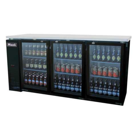 Migali C-BB72G-HC 72" Glass Swing Door Back Bar Cooler with Stainless Steel Top - 20 Cu. Ft.