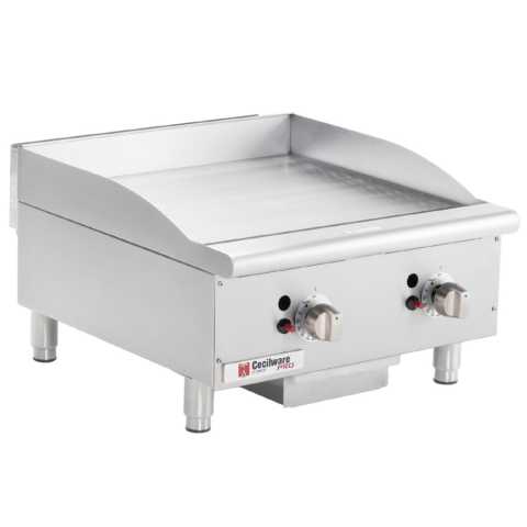 Cecilware Pro CE-G24TPF 24" Two Burner Countertop Gas Griddle with Thermostatic Controls - 60,000 BTU