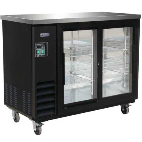 IKON IBB49-2G-24SD 49" Two Glass Sliding Door Back Bar Refrigerator, 24" Narrow Depth