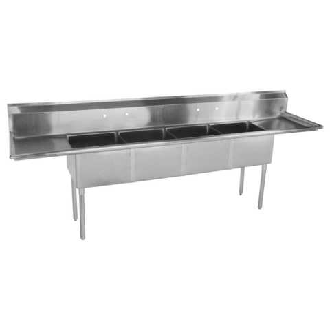 L&J LJ2424-4RL 144" 4 Compartment Sinks with 24" x 24" Bowls & Both Side Drainboard