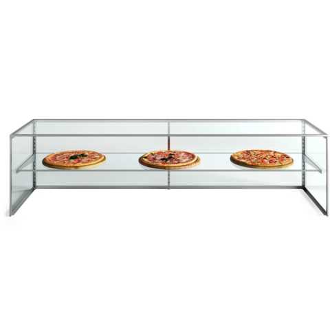 Custom Glass PSG120 120" Pizza Style Glass Sneeze Guard Framed Display Case Square End with 16" Shelf for Pizza Counters, Salad bars, or Steam Tables