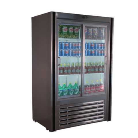 Universal RW-54-SC 54" Stainless Steel Two Sliding Glass Door Self-Contained Merchandiser Refrigerator