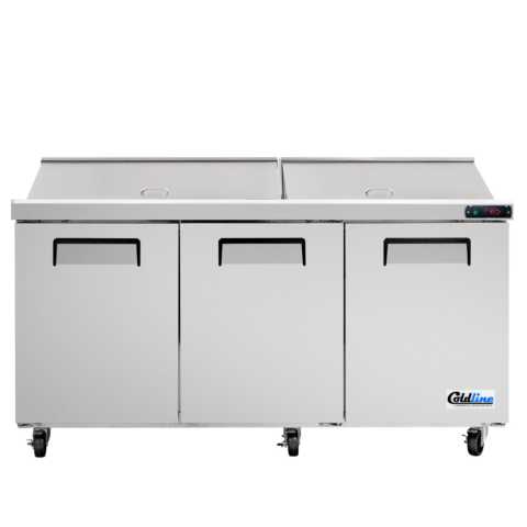 Coldline SPN-72 72" Narrow Depth Refrigerated Sandwich Prep Table with Cutting Board and Food Pans (NEW OVERSTOCK WITH MINOR DENTS AND SCRATCHES)