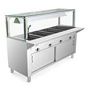 Prepline 60" Four Pan Sealed Well Electric Hot Food Steam Table with Lighted Sneeze Guard and Enclosed Base - 208/240V, 3000W