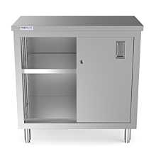 Prepline PC-1836 18"D x 36"L  Stainless Steel Enclosed Base Work Table with Sliding Doors and Adjustable Shelf