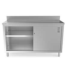 Prepline PCB-1860 18"D x 60"L  Stainless Steel Enclosed Base Work Table with Sliding Doors and 5" Backsplash