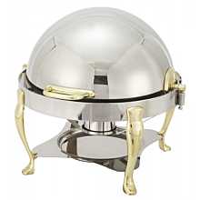Winco 308A Vintage 6 Qt. Stainless Steel Round Chafer with Gold Accents