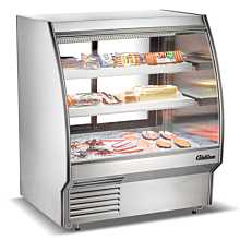 Coldline HDC48-F 48" Refrigerated Curved Glass Seafood Case with Built-in Drain and Rear Storage