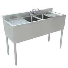 Prepline Stainless Steel 2 Bowl Underbar Hand Sink with Two Drainboards - 48" x 18"