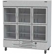 Beverage Air HBR72HC-1-HG 75" Three Section Reach In Refrigerator, (6) Left/Right Hinge Glass Doors, 115v
