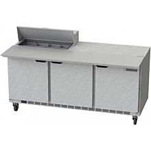 Beverage-Air SPE72HC-08C 72 inch 3 Door Cutting Top Refrigerated Sandwich Prep Table with 17 inch Wide Cutting Board